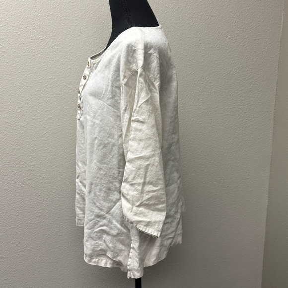 Click Linen Cream Henley Button Boho Tunic Top Medium - Picture 4 of 9